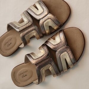 Clarks Comfort Collection Women’s  Multi Metalic Slides Sandals size 8